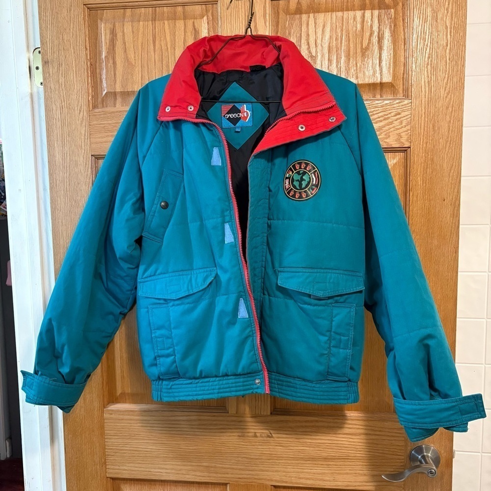 Vtg Sasson Men's Teal Red Puffer Zip Ski Jacket Y2K 80's 90's Retro Boho Size L